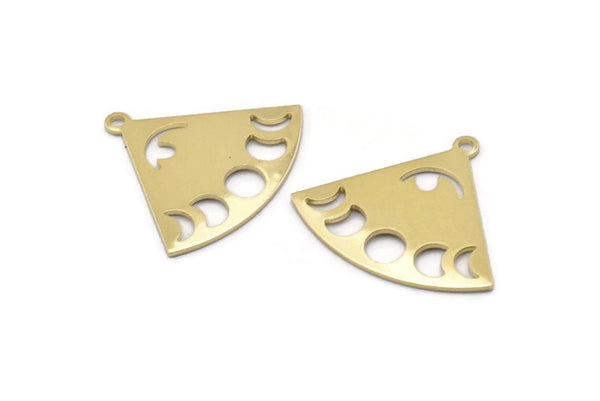 Brass Triangle Charm, 6 Raw Brass Moon Phases Charms With 1 Loop, Blanks (27x23x0.80mm) M03337