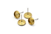 Stainless Steel Earring Posts, 50 Stainless Steel Earring Posts With Raw Brass (8mm) Pad, Ear Studs Bs 1269