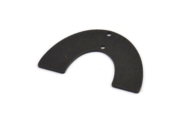Black Geometric Charm, 4 Textured Oxidized Black Brass Semi Circle Blanks With 2 Holes, Connectors (34x21x0.80mm) D1380 S1132