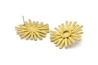 Brass Sun Earring, 2 Raw Brass Sunshine Stud Earrings - Pad Size 8mm N0708