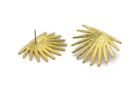 Brass Sun Earring, 2 Raw Brass Sunshine Stud Earrings (38x28mm) N0706