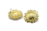 Brass Sunflower Earring, 2 Raw Brass Flower Stud Earrings (30mm) N0709