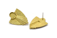 Brass Badge Earring, 2 Raw Brass Rosette Stud Earrings - Pad Size 8mm N0712