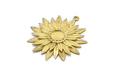 Brass Sunflower Charm, Raw Brass Flower Charms With 1 Loop, Pendants, Earrings (41x38mm) N0717