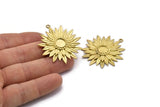 Brass Sunflower Charm, Raw Brass Flower Charms With 1 Loop, Pendants, Earrings (41x38mm) N0717