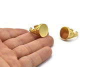 Brass Ring Settings, 2 Raw Brass Adjustable Duke Rings - Pad Size 16x14mm N0730