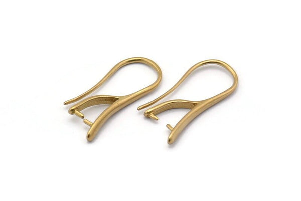 Brass Ear Hooks, 12 Raw Brass Earring Wires, Earring Hooks (21mm) D1327