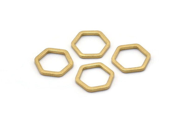 Brass Hexagon Charm, 25 Raw Brass Hexagon Connector Rings (12x1.2mm) D1649