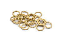 Brass Hexagon Charm, 25 Raw Brass Hexagon Connector Rings (12x1.2mm) D1649
