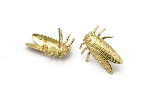 Brass Bug Earring, 2 Raw Brass Fly Stud Earrings (23x19mm) N1930