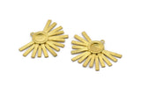 Brass Sun Charm, 2 Raw Brass Sunshine Charm Pendants With 1 Loop, Earrings - Pad Size 8mm (30x40mm) N0741