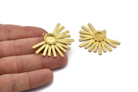 Brass Sun Charm, 2 Raw Brass Sunshine Charm Pendants With 1 Loop, Earrings - Pad Size 8mm (30x40mm) N0741