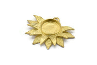 Brass Sunflower Charm, 4 Raw Brass Flower Charm Earrings With 1 Loop, Pendants (21x30mm) N0742