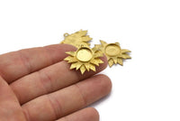Brass Sunflower Charm, 4 Raw Brass Flower Charm Earrings With 1 Loop, Pendants (21x30mm) N0742