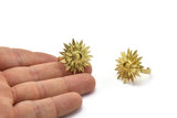 Brass Ring Settings, 2 Raw Brass Adjustable Sunflower Rings - Pad Size 6mm N0739