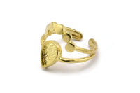 Brass Ring Settings, 3 Raw Brass Drop Ring With 1 Stone Setting - Pad Size 9x6mm V047  V077
