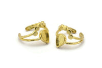 Brass Ring Settings, 3 Raw Brass Drop Ring With 1 Stone Setting - Pad Size 9x6mm V047 V077