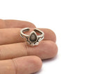 Silver Ring Settings, 3 Antique Silver Plated Brass Drop Ring With 1 Stone Setting - Pad Size 9x6mm V047 V077 H0614