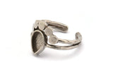 Silver Ring Settings, 3 Antique Silver Plated Brass Drop Ring With 1 Stone Setting - Pad Size 9x6mm V047 V077 H0614