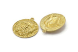 Brass Round Charm, Raw Brass Viking Charm With 1 Loop, Pendants, Findings (31x28mm) N1941