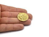 Brass Round Charm, Raw Brass Viking Charm With 1 Loop, Pendants, Findings (31x28mm) N1941