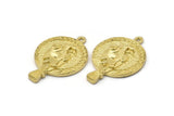 Brass Round Charm, 2 Raw Brass Vikings Crow Charms With 1 Loop, Pendants, Findings (33x22mm) N1946