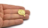 Brass Round Charm, 2 Raw Brass Vikings Crow Charms With 1 Loop, Pendants, Findings (33x22mm) N1946