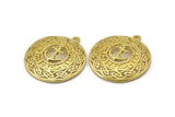 Brass Round Charm, 2 Raw Brass Vikings Anchor Charms With 1 Loop, Pendants, Findings (33x29mm) N1938