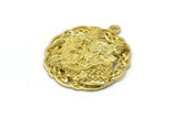 Brass Round Charm, Raw Brass Viking Charm With 1 Loop, Pendants, Findings (32x29mm) N1939