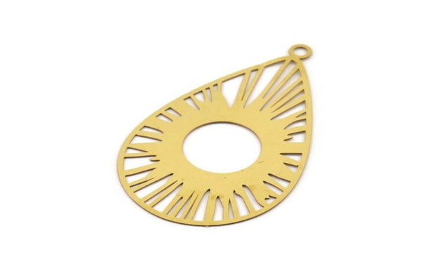 Brass Drop Charm, 10 Raw Brass Sun Charms With 1 Loop, Findings (47x30x0.30mm) D1686