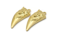 Brass Wolf Charm, 2 Raw Brass Wolf Tooth Charms With 1 Loop (32x13mm) N1942