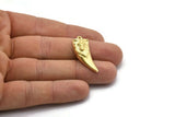 Brass Wolf Charm, 2 Raw Brass Wolf Tooth Charms With 1 Loop (32x13mm) N1942