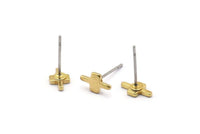 Brass T Earring, 12 Raw Brass T Shape Stud Earrings (9x5x1mm) D1014 A1240