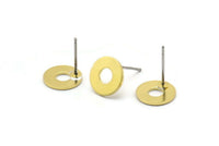 Brass Circle Earring, 12 Raw Brass Circle Stud Earrings (10x0.80mm) M034 A1504