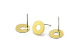 Brass Circle Earring, 12 Raw Brass Circle Stud Earrings (10x0.80mm) M034 A1504