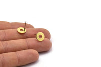 Brass Circle Earring, 12 Raw Brass Circle Stud Earrings (10x0.80mm) M034 A1504