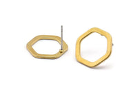 Brass Hexagon Earring, 12 Raw Brass Hexagon Stud Earrings (16x2x1mm) D0083 A1122