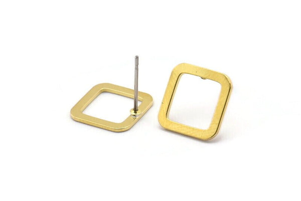 Brass Square Earring, 8 Raw Brass Square Stud Earrings (12x0.90mm) D1613 A1415