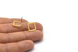 Brass Square Earring, 8 Raw Brass Square Stud Earrings (12x0.90mm) D1613 A1415