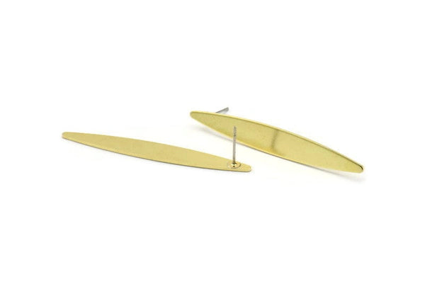 Brass Oval Earring, 6 Raw Brass Oval Shaped Stud Earrings (50x7x0.80mm) M02520 A0867