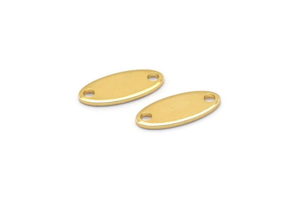 Gold Oval Charm, 24 Gold Plated Brass, Brass Charm, Tiny Gold Plated Brass Oval Charms With 2 Holes (12x5x0.80mm) M02000