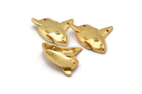 Gold Shark Charm, 2 Gold Plated Brass Shark With Zircon Eyes Charms With 2 Holes (23x22mm) SY0125
