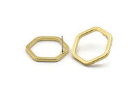 Brass Hexagon Earring, 6 Raw Brass Hexagon Stud Earrings (22x2x2mm) D0135 A1313