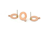 Copper Circle Earring, 12 Raw Copper Circle Stud Earrings With 1 Loop (15x12x0.80mm) M012 A1499