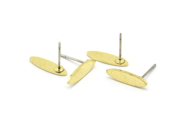 Brass Marquise Earring, 12 Raw Brass Oval Stud Earrings (14x4x0.80mm) M02575 A0089