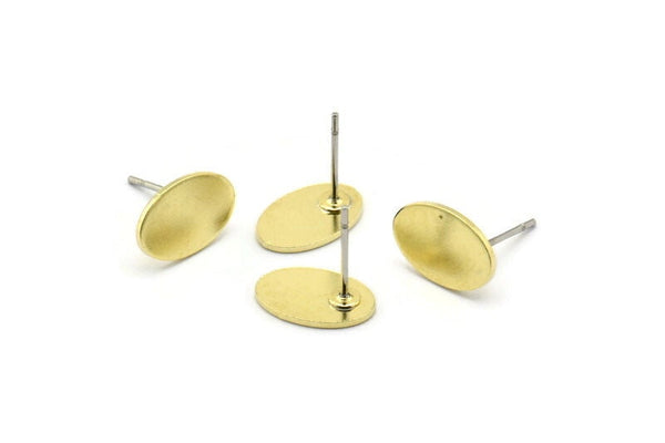 Brass Oval Earring, 12 Raw Brass Oval Stud Earrings (11x8x0.80mm) M02569 A0159