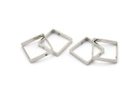 Silver Square Charm, 12 Silver Tone Square Ring Charms With 2 Holes (18x3x0.8mm) BS 1889