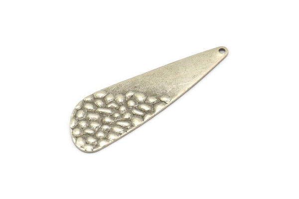 Silver Drop Charm, 6 Antique Silver Plated Brass Drop Charms With 1 Hole, Findings, Earrings, Pendants (46x15x0.70mm) D1110 H1046