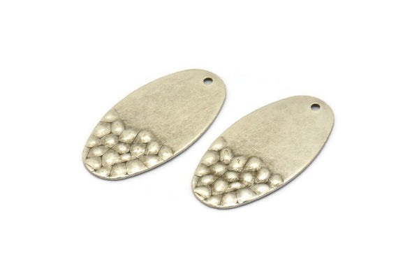 Silver Oval Charm, 8 Antique Silver Plated Brass Oval Charms With 1 Hole, Pendants, Earrings, Findings (29.5x15x0.80mm) D985