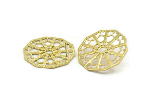 Brass Textured Earring, 2 Raw Brass Mandala Stud Earrings (36x1mm) BS 2041 A1277